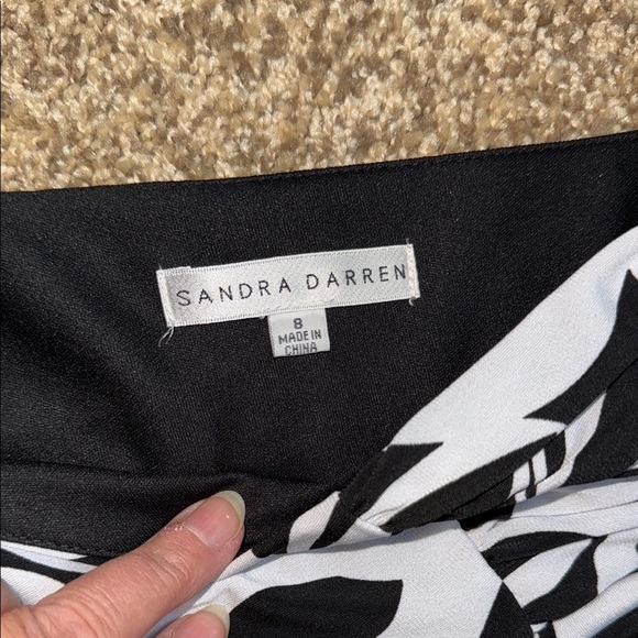 Sandra Darren Black and White, Wrap Over Bodice, Ruched Waist, Midi Dress - Picture 13 of 16